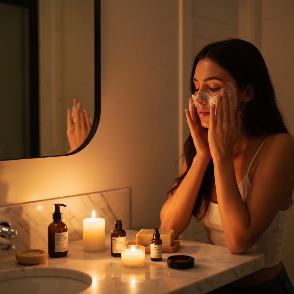 Rutina nocturna de cuidado facial